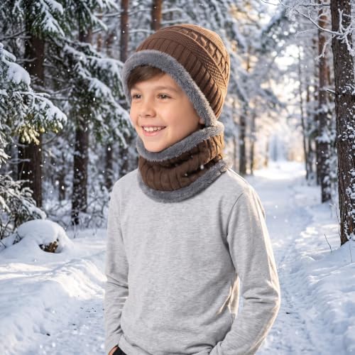 Image of Woolen Winter Cap with Neck Scarf for Boys and Girls /Kids Winter Cap (Age 5-14 Years)
