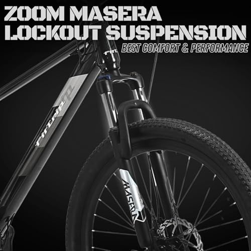 Image of FitTrip Dominator 27.5 Inch MTB | 21 SPD Shimano Gearset | Zoom Lockout Suspension | Imported Clarks UK Dual Disk Brakes | Geared MTB Cycle for Men & Women (Dark Edition)