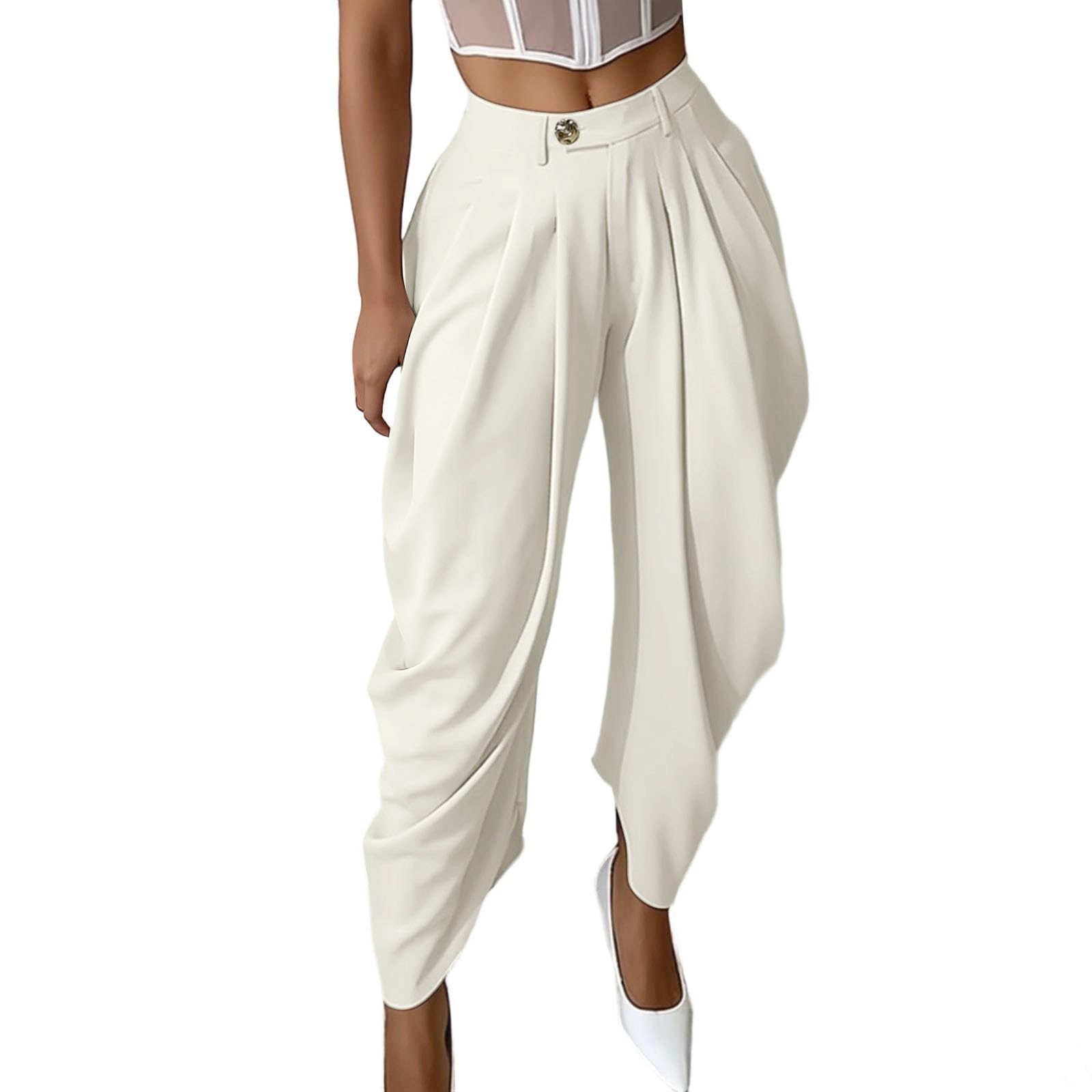 Pantalon, Fluide À Jambes Larges Et Coupe Décontractée, Taille Blousante, Longueur Cheville, Confortable Pour Femme