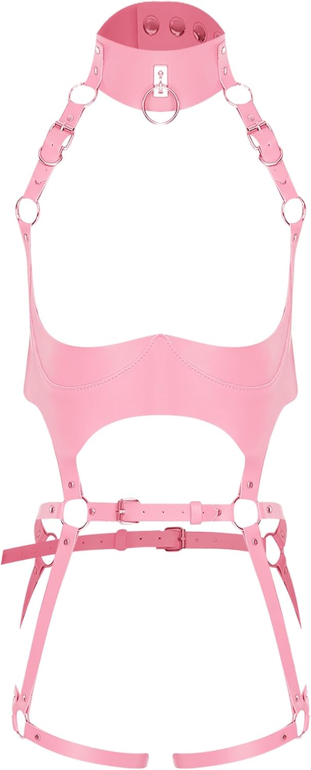 Alvivi Womens Lingerie Faux Leather Body Belt Harness Accessory Choker and Bra Cage Harness