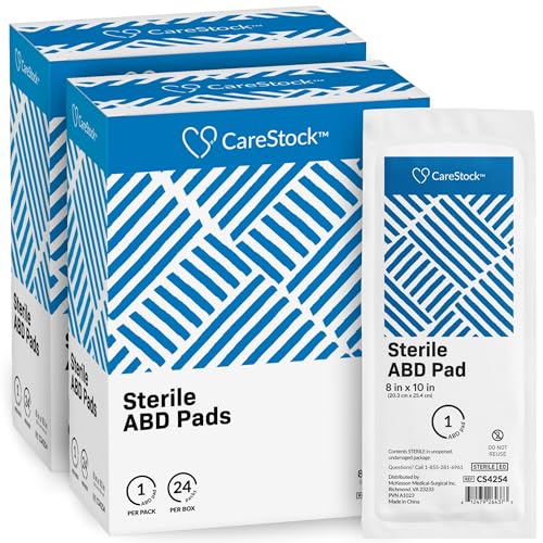 CareStock Abdominal Pads 8x10 in [48-Pack] Sterile ABD Pads Extra Absorbent Individually Wrapped Wound Care First Aid 24 Count Pack of 2