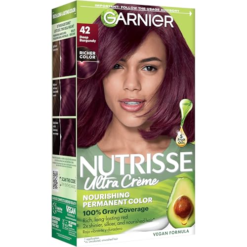 Garnier Nutrisse Ultra Crème Hair Color, Permanent Hair Dye with 100% Gray Coverage, Vegan & Cruelty-Free, 42 Deep Burgundy (Black Cherry), 1 Count