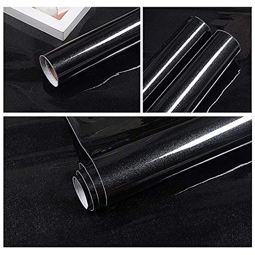 Image of Vinyl Contact Paper Decorative for Cabinets Countertops Kitchen Shelves Liner Self Adhesive Film Peel and Stick Waterproof Removable Wallpaper (Inches 24 x 118, Glitter Black)