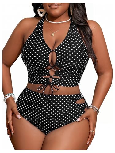 Image of SOLY HUX Women's Plus Size Bikini Set Sexy Swimsuit Lace Up Tummy Control 2 Piece Bathing Suit