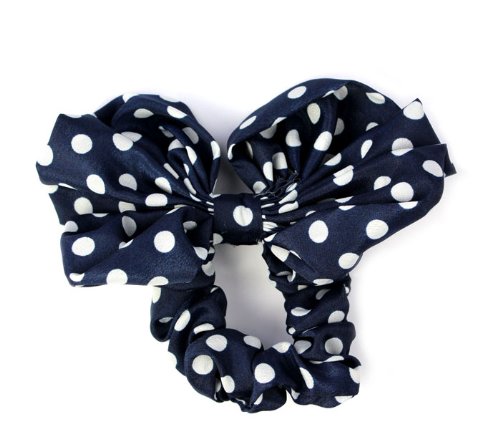 Best Lovely Big Rabbit Ear Bow Headband Ponytail Holder Hair Tie Band (Navy Blue)