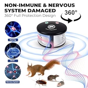 Ultrasonic Rodent Repellent, 360° Mouse Repellent Squirrel Repellent with Pressure Wave, Plug in Multiple Pest Deterrent Control for Indoor Use Only (Silver)