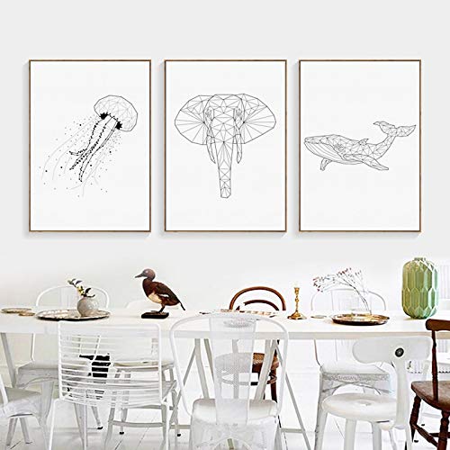 Cuadro de lienzo para pared con puntos blancos y negros geométricos, medusas...