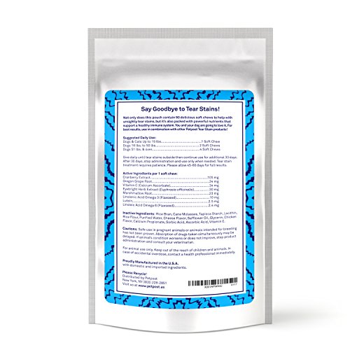 Petpost | Tear Stain Remover Chicken Flavored Soft Chews - Delicious Chicken Treat & Eye Stain Supplement For Dogs - Natural Treatment For Tear Stains On White Fur Angels (90 Daily Chews) #TOP1