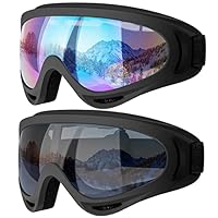 COOLOO Ski Goggles, 2 Pack Snow Goggles Snowboard Goggles for Men Women Kids - UV Protection Foam Anti-Scratch Dustproof