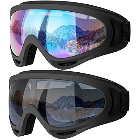 COOLOO Ski Goggles, 2 Pack Snow Goggles Snowboard Goggles for Men Women Kids - UV Protection Foam Anti-Scratch Dustproof Cover
