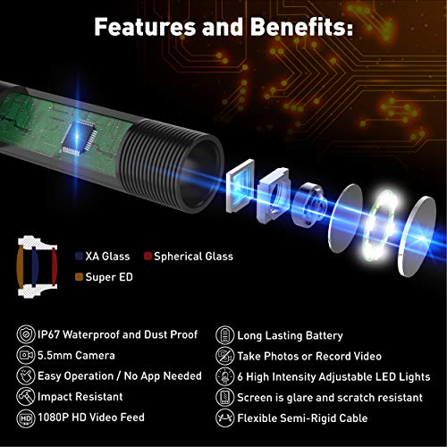 AMERICAN MUTT TOOLS Waterproof Industrial Endoscope Camera - 1080p HD Borescope Camera with 6 Adjustable LED Lights - Perfect for Plumbing, HVAC, Wall, Home, Vent & Sewer Inspections (33 ft Cable) - Thumbnail 4