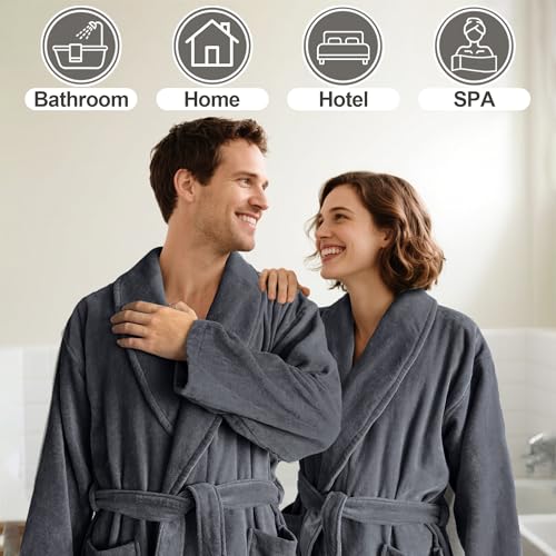 VOOVA & MOVAS 100% Cotton Terry Shawl Collar Towel Robe, Super Absorbent Unisex Bathrobe for Men & Women, Ideal Bathroom Robe4