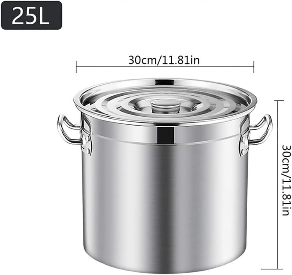 Olla grande de acero inoxidable con tapa, parte inferior compuesta, sartén profunda para hervir sopa, juego de ollas de cocina, color único, 30 x 30 cm (25 L)