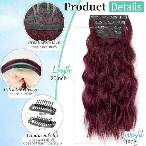 Image of KooKaStyle Wavy Thick Clip in Hair Extensions 20 inch Burgundy