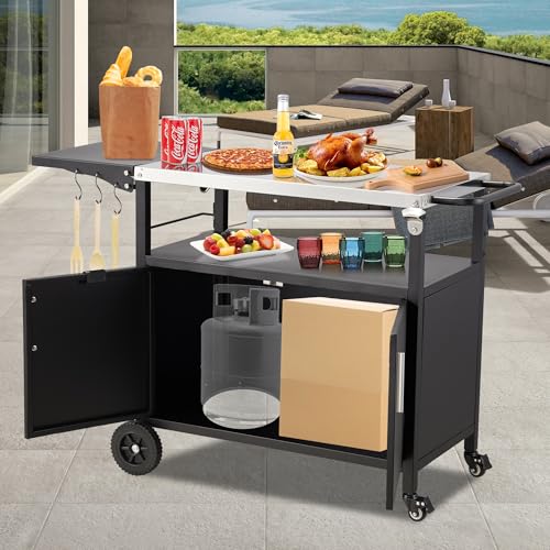 Outdoor-Grill-Cart-with-Storage-Movable-Grill-Cart-Outdoor-Kitchen-Island-Pizza-Oven-Table-Food-Prep-Table-Cart-with-Wheels-Storage-Cabinet-for-Outside-Patio-Backyard-Garden Outdoor Grill Cart with Storage Movable Grill Cart Outdoor Kitchen Island Pizza Oven Table Food Prep Table Cart with Wheels Storage Cabinet for Outside Patio Backyard Garden