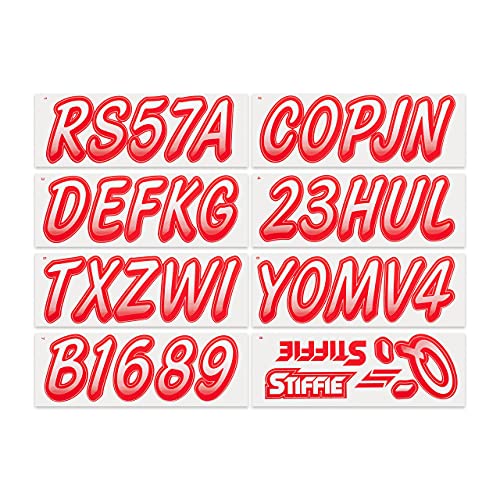 Image of STIFFIE Whipline White /Red 3 inch Boat & PWC Registration Decals • Numbers Letters Stickers