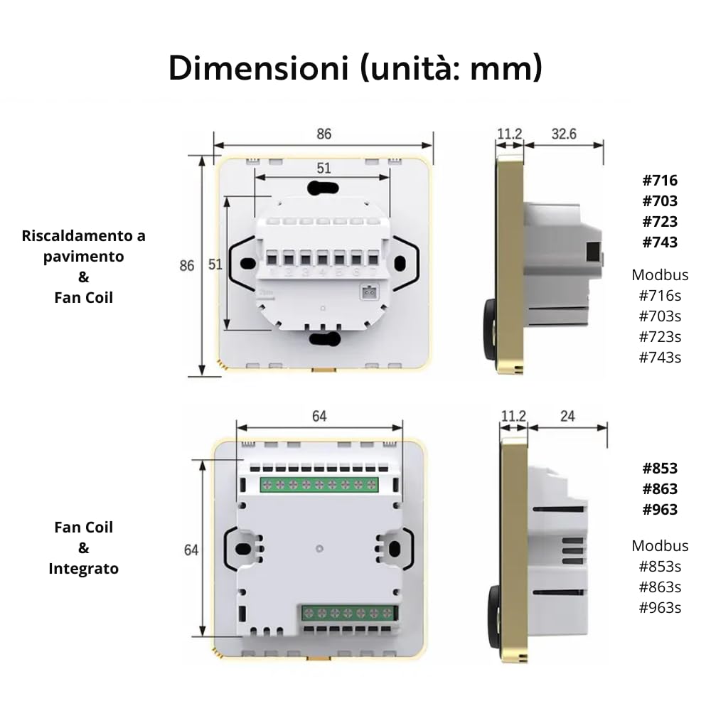 Termostato Temperatura Smart System Wifi. Sensore Temperatura - App Tuya e Smart Life, Termostato Ventilconvettore Programmazione - Schermo LCD IPS TFT, Alexa, 7 Lingue