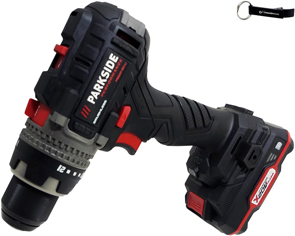 HEADNMORE Bundle – PARKSIDE PERFORMANCE 20 V akumulatorowa wiertarko-wkrętarka zestaw PBSAP 20-Li w zestawie 2 akumulatory + breloczek do kluczy