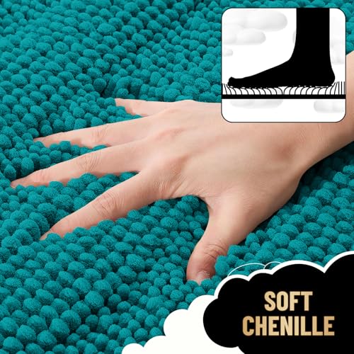 Image of OLANLY Thick Bathroom Runner Rugs 44x24, Extra Absorbent Chenille Striped Bath Rugs, Rubber Backing, Machine Wash Dry, Long Bath Mats for Bathroom, Tub and Shower, Home Decor Accessories, Deep Lake