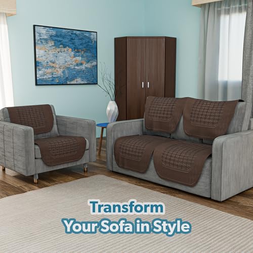 Image of Kuber Industries (Set of 6) Soft Stylish & Durable Cotton Sofa Covers 2+1 Seater | Aesthetic Sofa Protector /Mat & Slipcover for Living Room & Office | Galaxy 1704 - Dark Brown