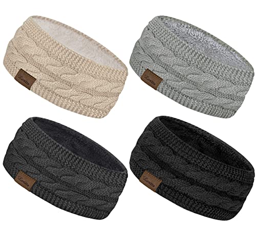 Loritta 4 Pack Womens Winter Headbands Fuzzy Fleece Lined Ear Warmer Cable Knit Thick Warm Crochet Headband Gifts - Image 3