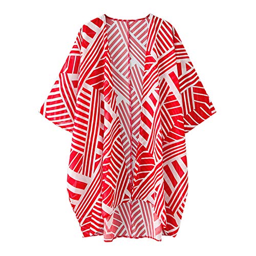 Imprimir Cardigan, Andoer Moda feminina verão listrado estampa cardigã manga curta fina casual boêmi