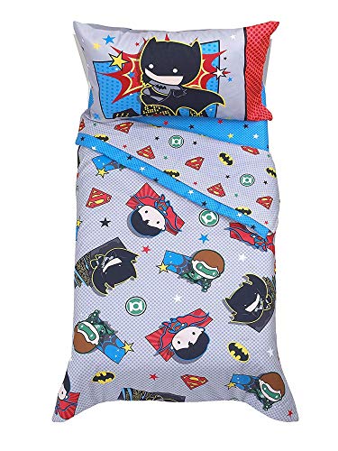 Image of Warner Brothers Justice League 4 Piece Toddler Bedding Set, Grey/Blue/Red/Black