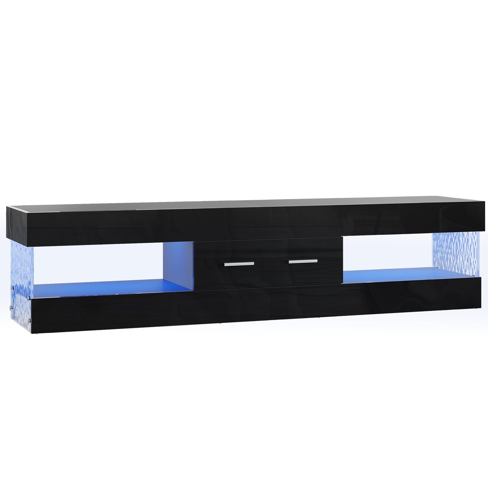 Bestier Mobile TV per TV da 75 pollici,moderno mobile TV laccato lucido,centro di intrattenimento a LED con ampio cassetto,consolle TV per soggiorno e camera da letto(nero)