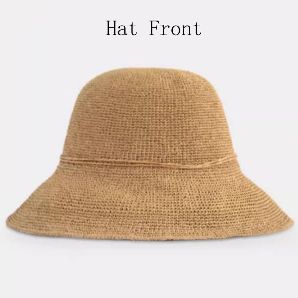 Girls Sun Hats Solid Color Straw Hat Kids Wide Brim Sun Protection Beach Cap with Bow UPF 50 Bucket Hat 3-7 Years - Image 4