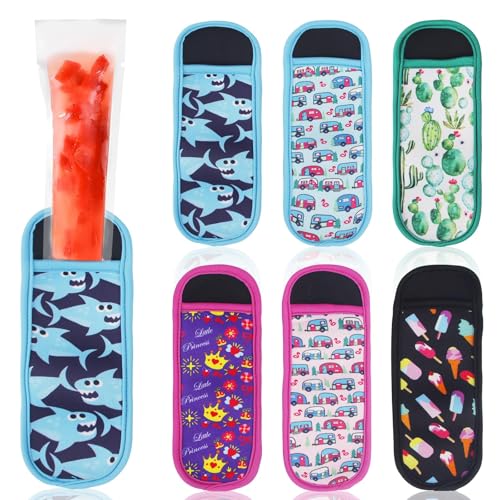 Foyods 6PCS Popsicle-Holders for Kids, Washable Ice-Pop Sleeves & Reusable Popsicle-Sleeves, Popsicle-Holder Bags & Popsicle-Covers Holders Bags for Kids Boys Girls?No Drip Popsicle-Sleeves, 6.5X18cm