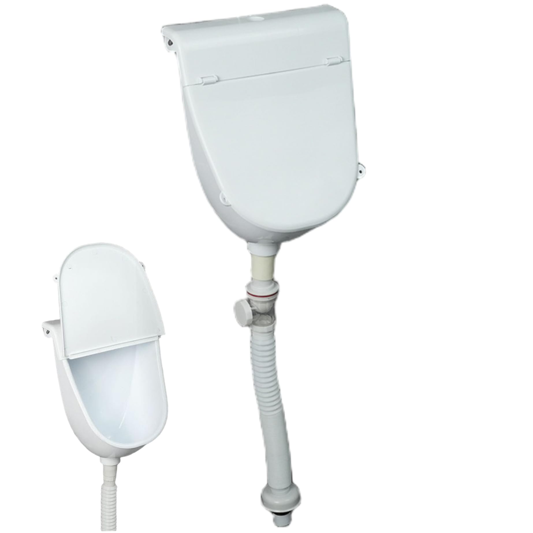 Urinal Mit Deckel Pissoir Wasserlose Urinalwand montiertes Anti Splash Plastik Urinale für Männer mit Pfeife für Badezimmer Toilettenhausgarten RV, weiß