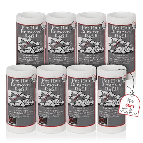 CARASELLE Pet Hair Remover Refill - 60m total (≈600 Sheets Equivalent) Super Adhesive Picks up Lint, Hair & Debris! Multi-Purpose Dog Cat Hair Lint Roller also for Cleaning Clothes & Washing Machine