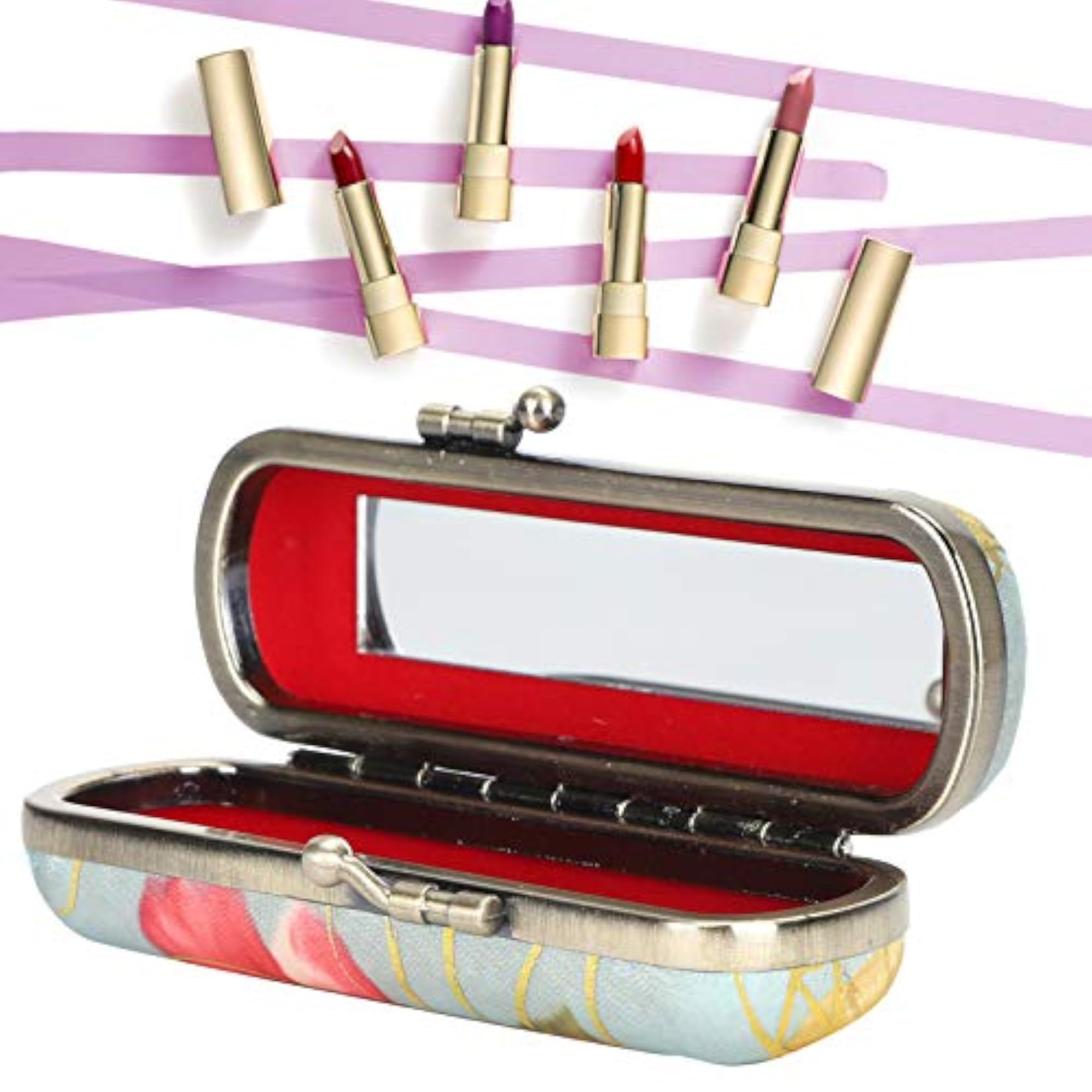 Vintage Lipstick Case with Mirror, Compact Organizer
