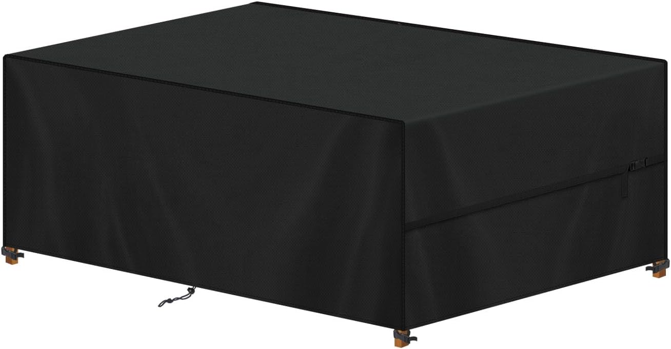 LSYALUCK Housse Salon De Jardin, Housse De Table Jardin Rectangulaire, Protection Pour Tous Les Temps Housse De Table Extérieur Bâche Tissu 600D Oxford, Pour Mobilier Différentes Tailles 230x180x90cm