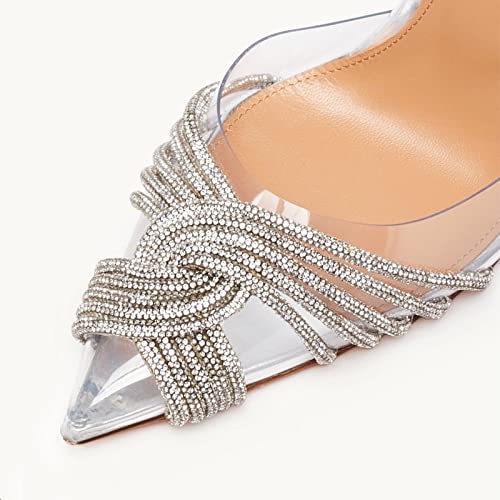 Yolkomo Women's Rhinestone Clear Heels Pointed Toe Stiletto High Heel Sandals2