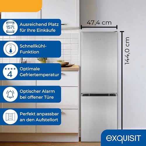 Exquisit Kühl-Gefrierkombination, Kühlschrank mit Gefrierfach, 4-Sterne-Gefrieren, 157 Liter, Schnellkühlen, KGC5231-60-E-050C inoxlook – Bild 5