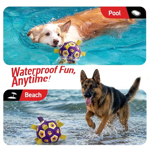 Image of QDAN Extra Large Dog Toy Soccer Ball, Durable Dog Balls with Straps, 9 Inch | Herding Ball for Dogs Large, Interactive Dog Toys for Tug of War, Outside Water Toy, Training Soccer Balls >90 lbs Dogs