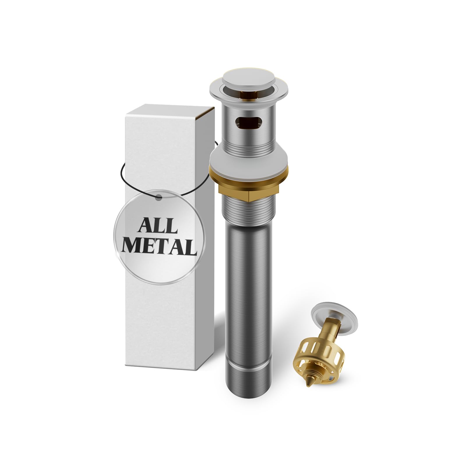 Phiestina Solid Brass Pop-Up Bathroom Sink Drain With Basket - Brushed Nickel, 2-Pack (Includes Overflow)