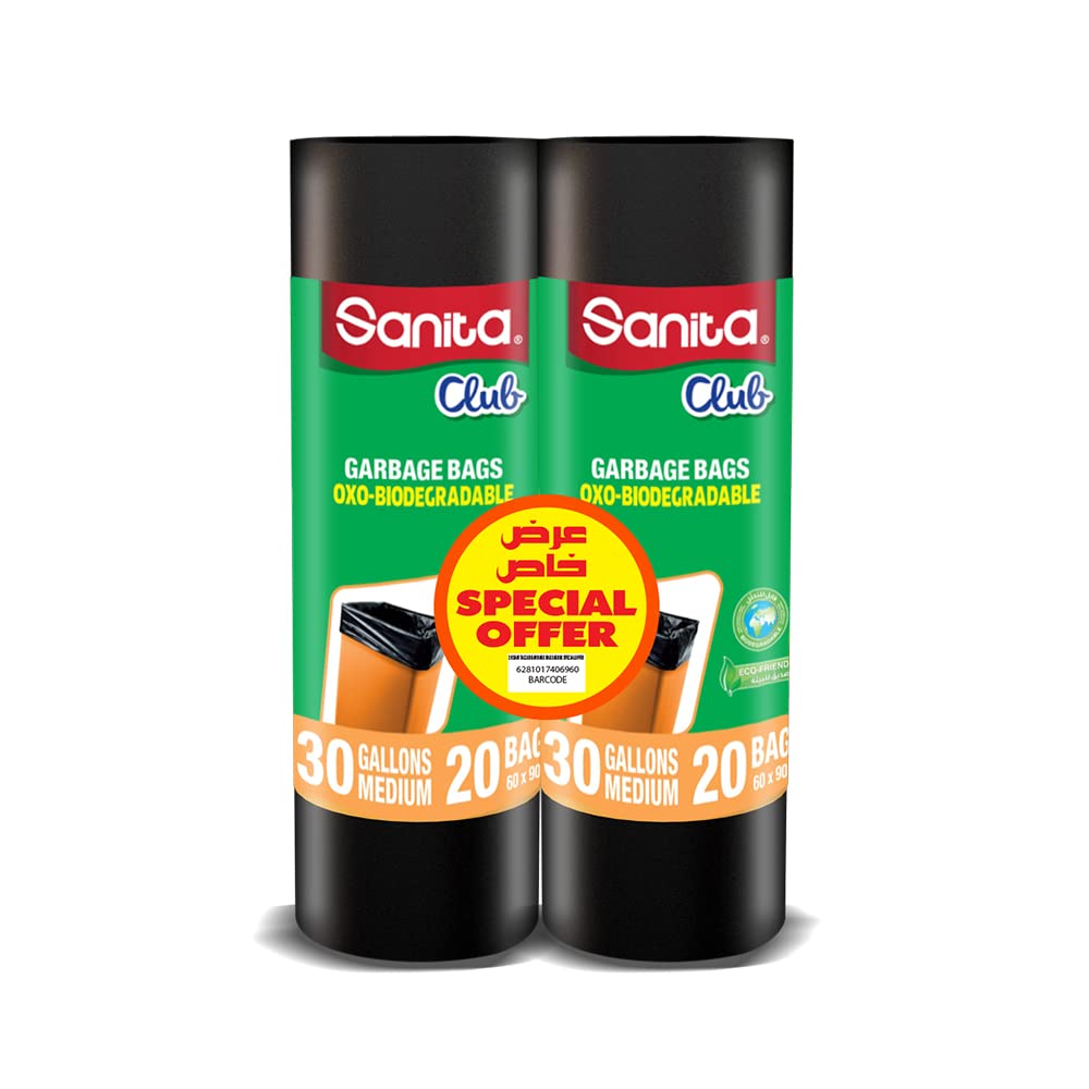Sanita Club Biodegradable Medium Roll Garbage Bags, Black, 40 Bags