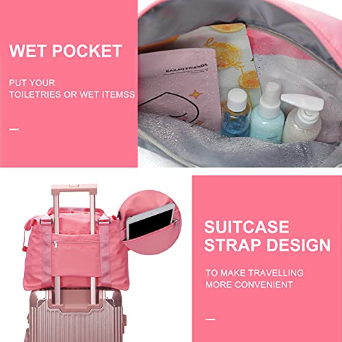 Womens travel bags, weekender carry on for women, sports Gym Bag, workout duffel bag, overnight shoulder Bag fit 15.6 inch Laptop (Large, Red)