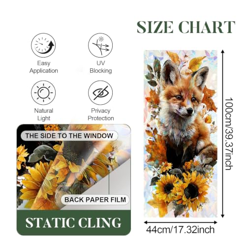 Image of Red Fox Sunflower Autumn Holographic Window Film 17.32x39.37in