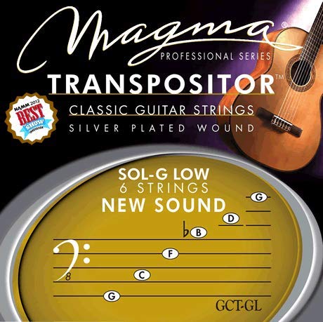 MAGMATranspositor Strings for Classical Guitar - Classic Acoustic Guitar Strings Tuned to a NEW SOUND: LOW SOL-G - Nylon Core Wrapped in Silver Plated Copper (GCT-GL) - 1 Set