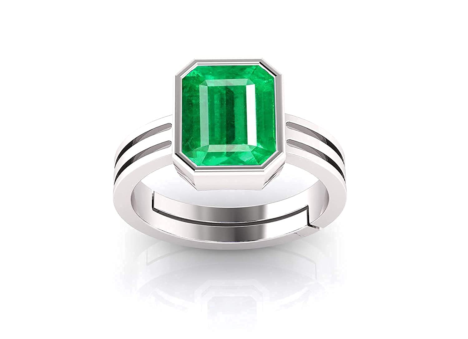 Certified Natural AA++ Quality 6.00 Carat Zambian Emerald Panna 925 Sterling Silver Adjustable Ring for Women's and Men's