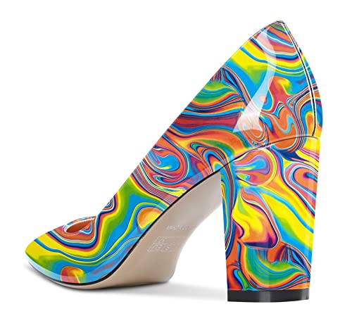 Image of Aachcol Women Pumps Pointed Toe Slip on Mid Heel Dress Office Chunky Block Heels Shoes 3 Inches