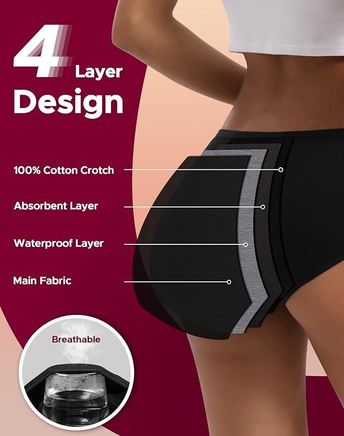Image of DIVING DEEP Period Panties for Women - Leak Proof, Heavy Flow Protection | Overnight Protection Mid Rise Girls Period Panties |Two Years Reusable Menstrual Underwear with Tummy Control (Pack 4)