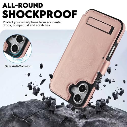 CIVICASE for iPhone 17 Wallet Case with Stand,PU Leather Flip Credit Card Holder Slots (RFID Blocking),Compatible with Magsafe Magnetic Holder Phone Cover Women Men,Rose Gold by CIVICASE - Image 4