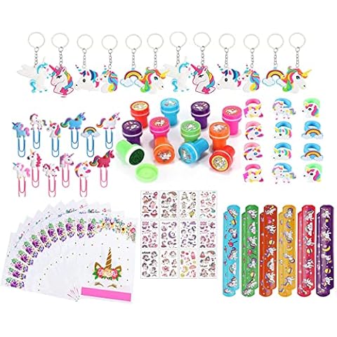 Unicorn Pinata Fillers , 84 Pcs Unicorn Party Bags Filler Toys for Girls Unicorn Keychains Slap Bracelets Stamper Birthday Party Favours for Kids Girls Cover
