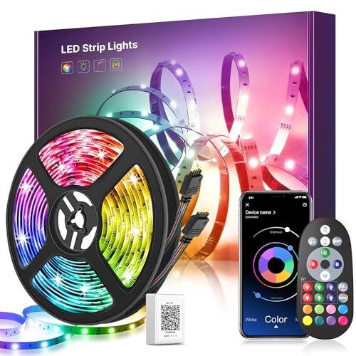Mexllex LED Striscia 30m,Striscia LED RGB Bluetooth,Strisce LED Cambia Colorati con Controllo App e Telecomando,Sincronizza Musica,Luci LED per Camera da Letto casa Armadio Decalcomania