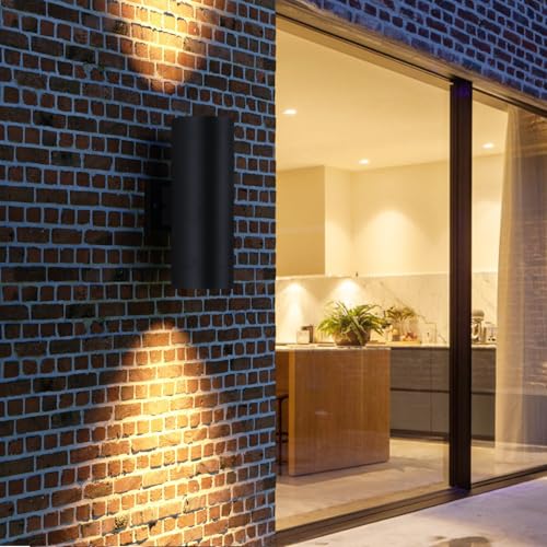 Image of mirrea 14 inch Modern Outdoor Porch Light in 2 Lights, Matte Black, 2 Pack