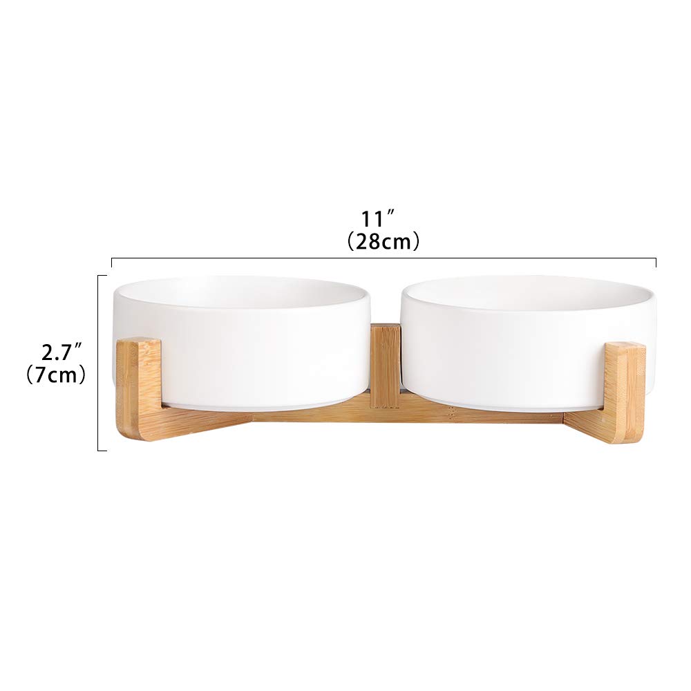 AHX Futternapf Katze 2er Set mit Holzständer - Doppelter Katzennapf Keramik für Wasser und Futter - Fressnapf Hund Klein - 2 x 480 ml